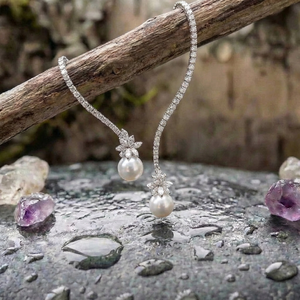 Elegant Shiny Necklace With Pearls Made Of Sterling Silver