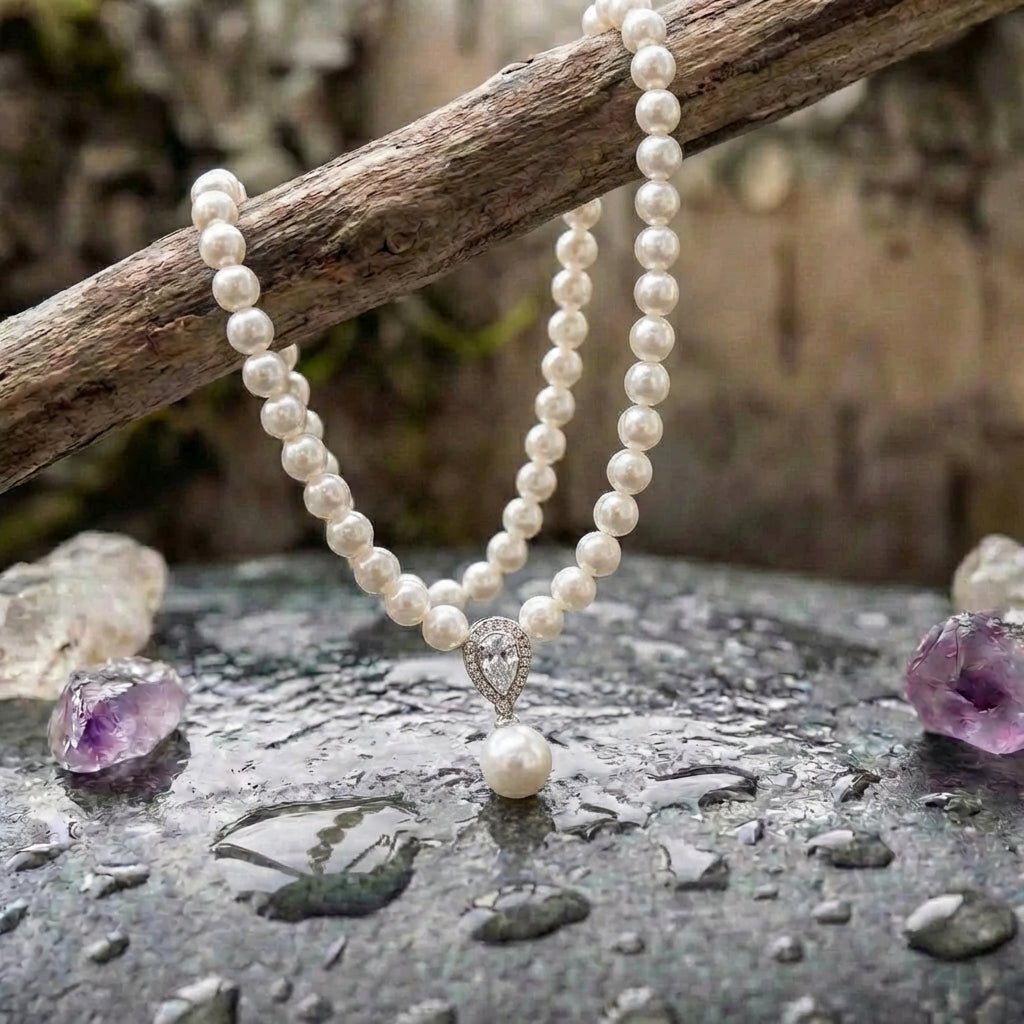 Pearl Zircon Pendant Water Drop Necklace