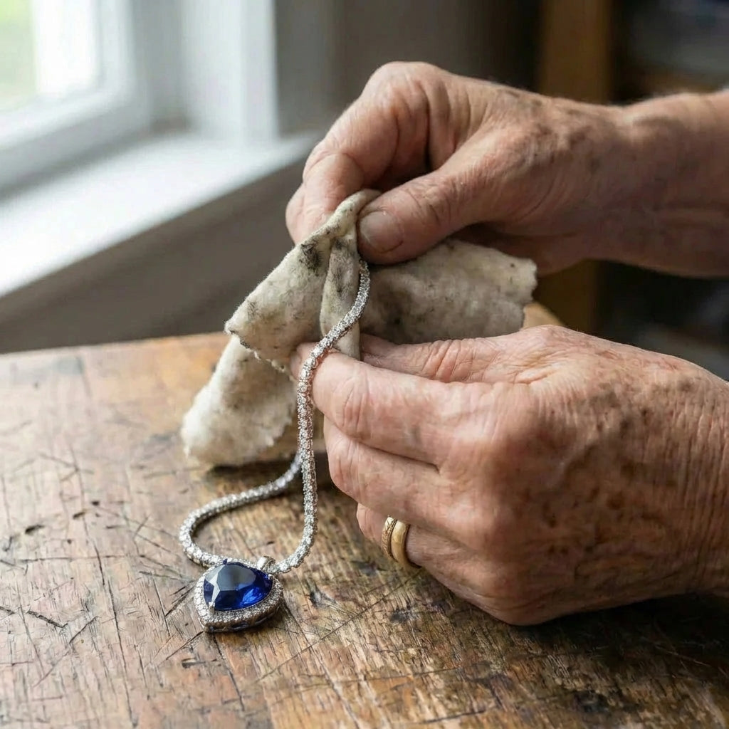 Vintage Inlaid Rhinestone Blue Stone Necklace