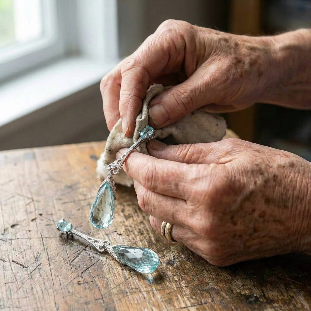 A Vintage Art Deco Aquamarine Drop Earring Set