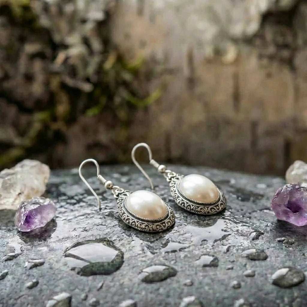 A Vintage Inspired Sterling Silver Pearl Drop Earring Set