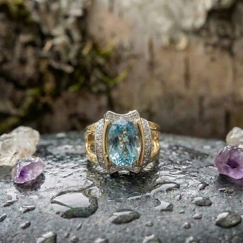 A Vintage Style Oval Aquamarine Accent Ring