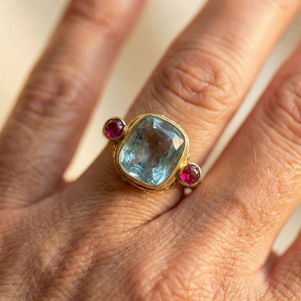 A Vintage Style Gold Aquamarine Ring