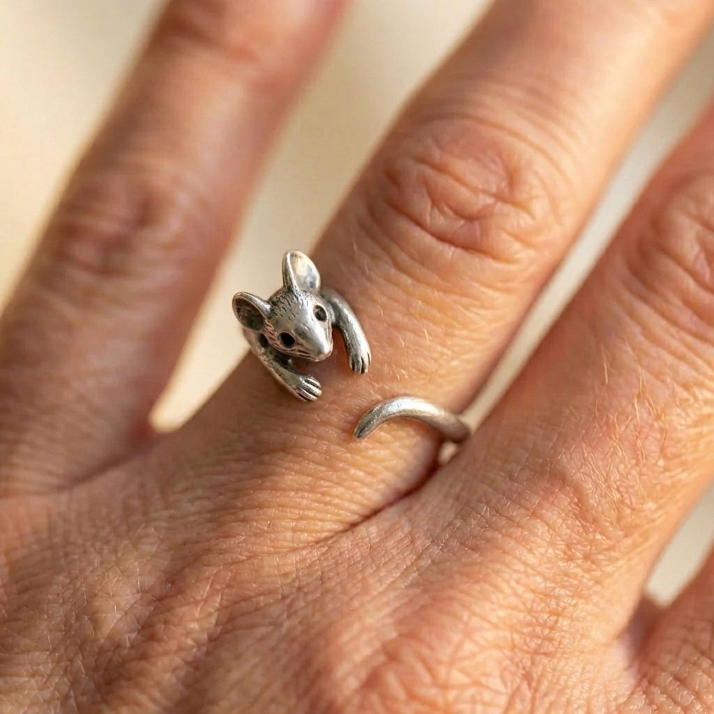 A Vintage Inspired Silver Mouse Statement Ring
