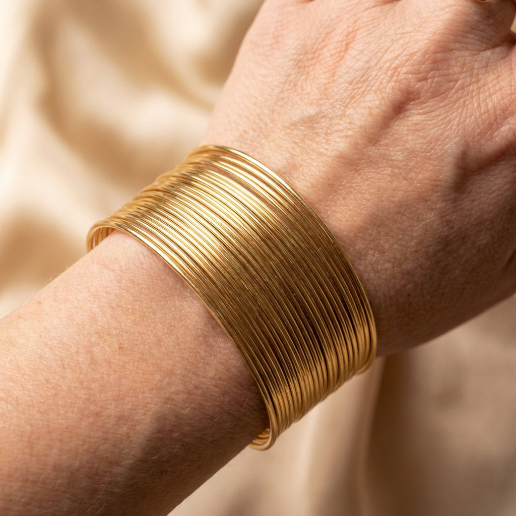 Gold Coil Wire Cuff Open Bracelet