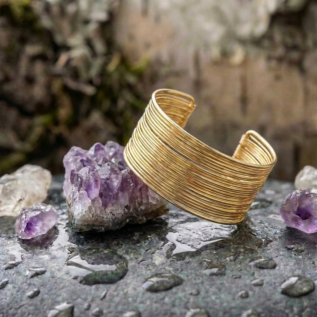 Gold Coil Wire Cuff Open Bracelet