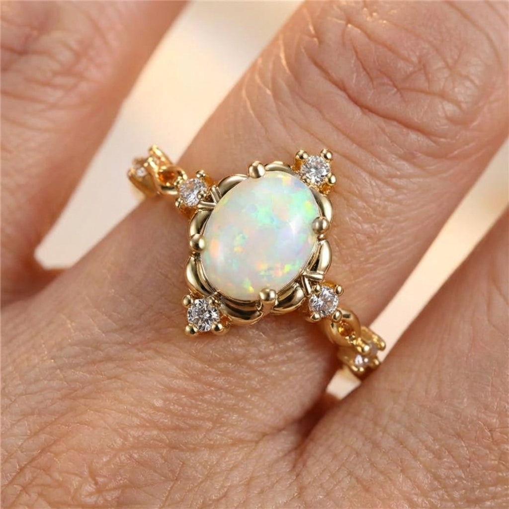 A Handcrafted Gold Opal Gemstone Ring