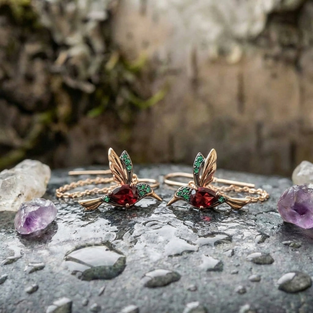 A Hummingbird Enamel And Zirconia Earring Set