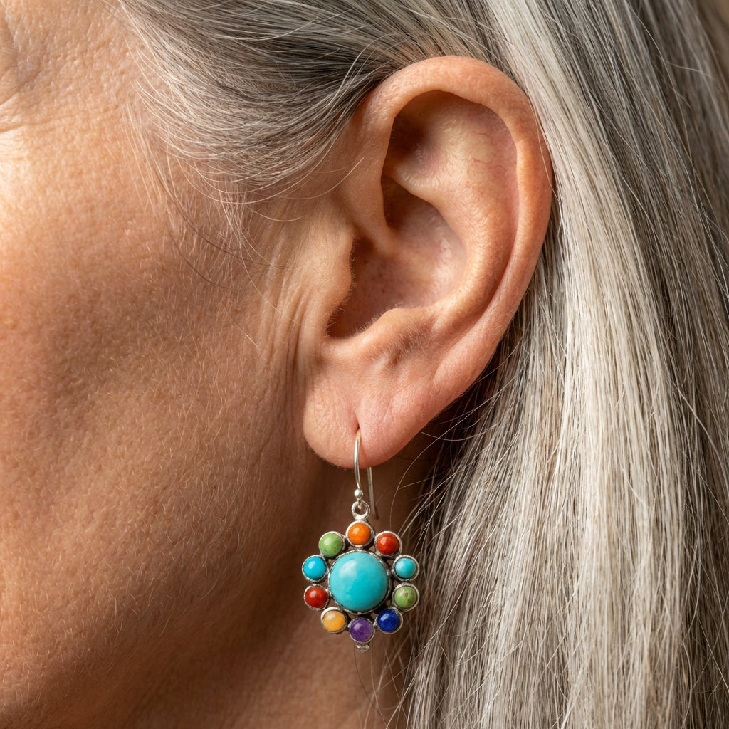 A Multicoloured Turquoise Round Earring Set