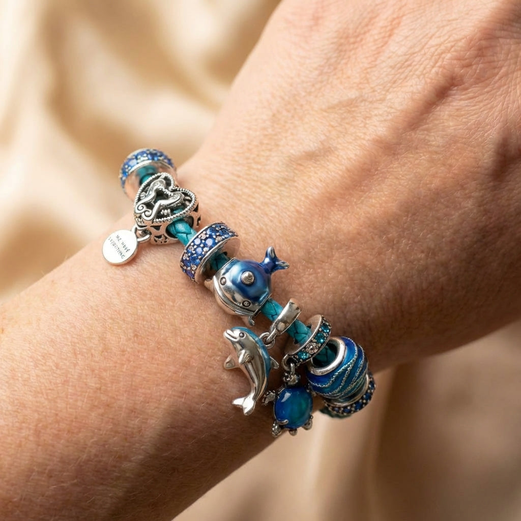 Oceano Bracelet + Charms Included In Leather And Silver