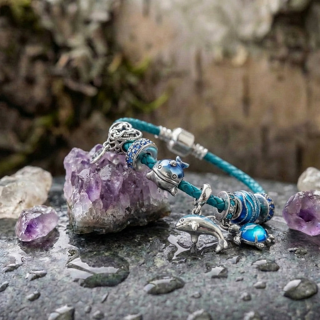 Oceano Bracelet + Charms Included In Leather And Silver