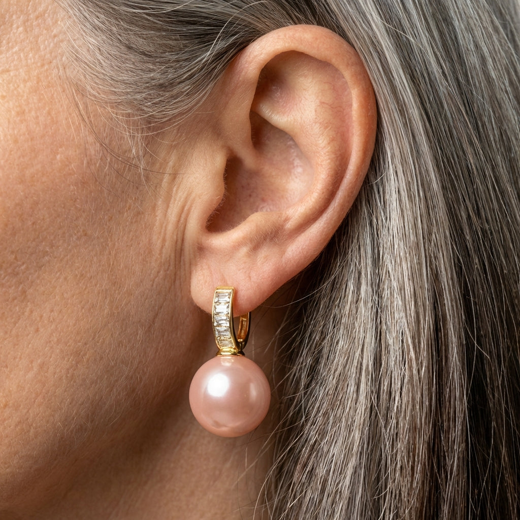 Pink Pearl Zirconia Gold Earrings