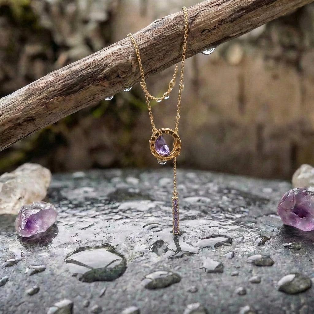 Roman Necklace With Purple Zirconia In Gold