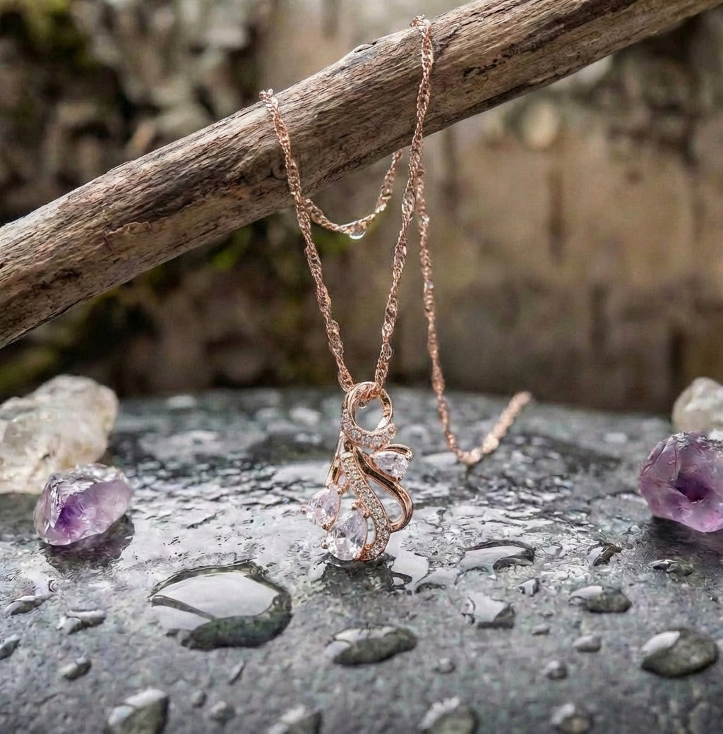 Rose Gold Hollow Flowers Natural Zircon Necklace