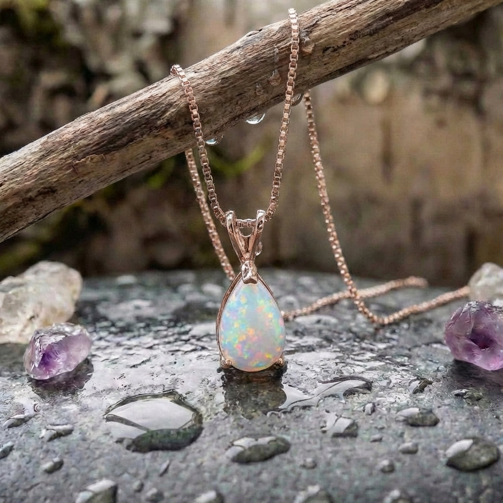 Rose Gold Opal Pendant Necklace