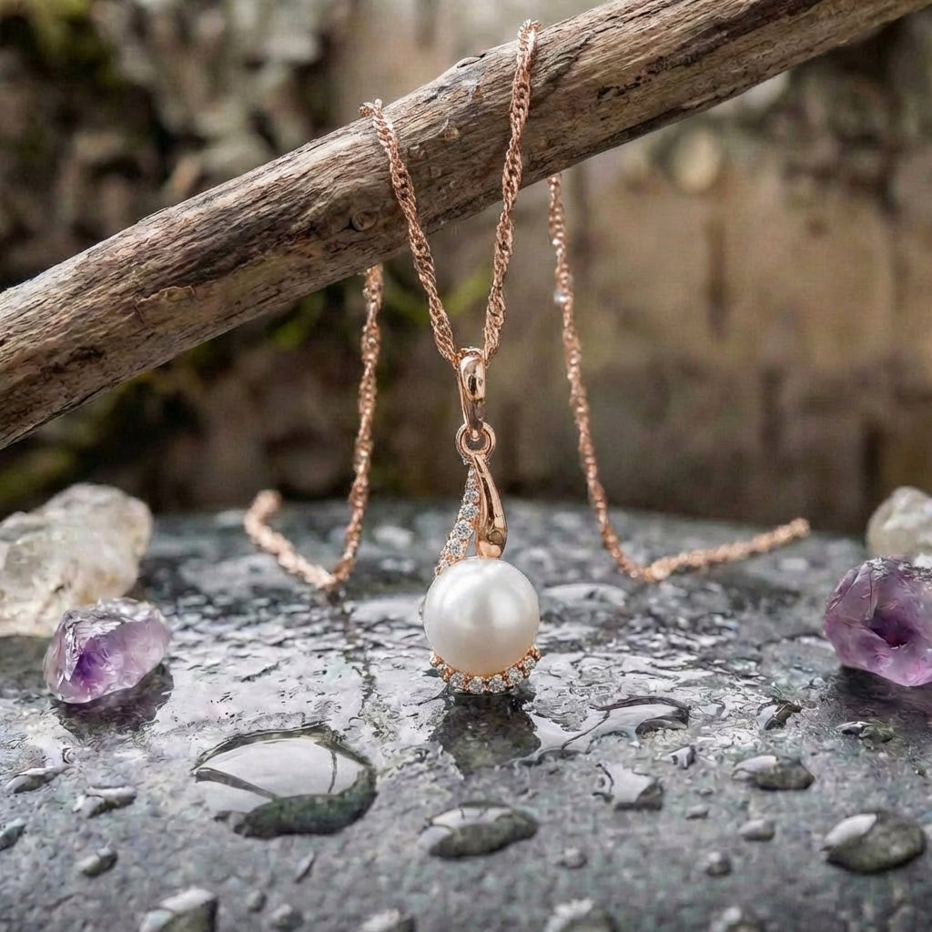 Rose Gold Pearl Pendant Necklace