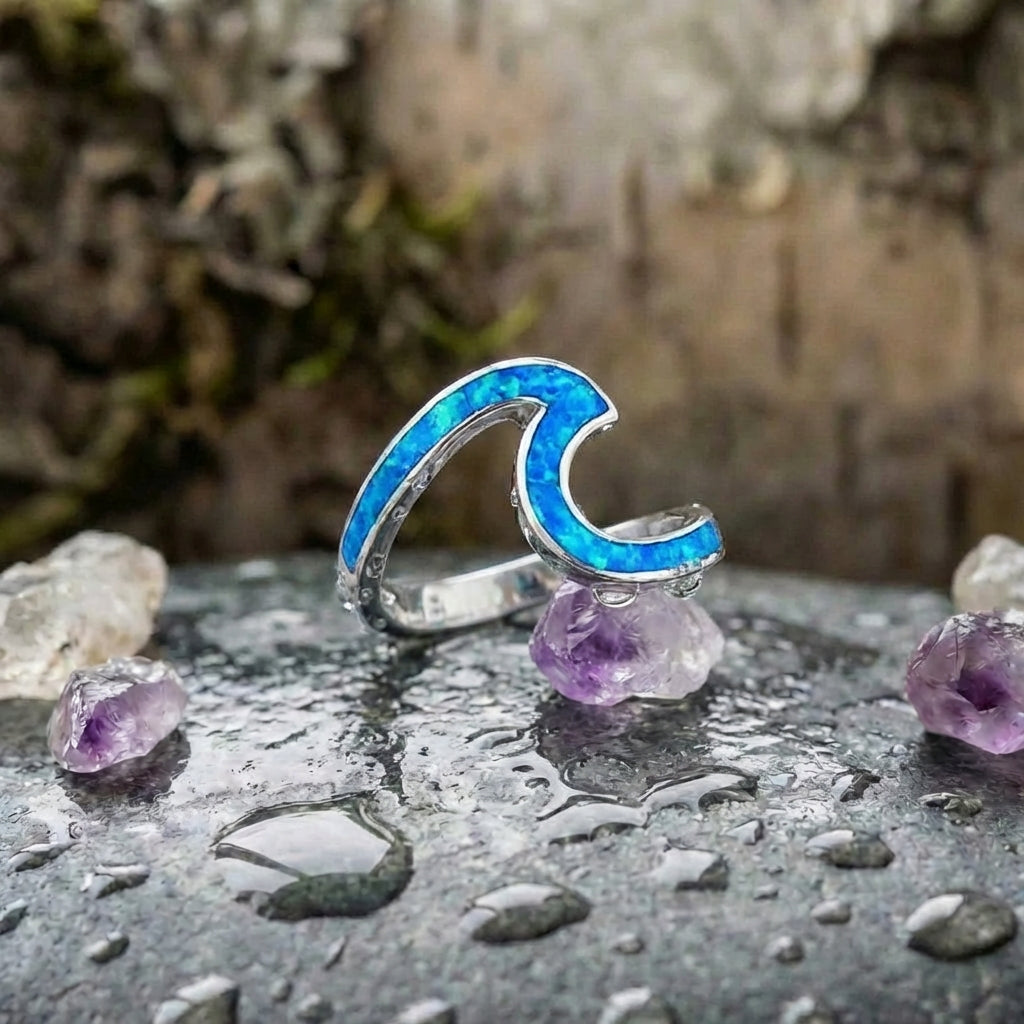 A Sea Wave Ring In Opal And Silver Sustainable Ocean Inspired Jewelry