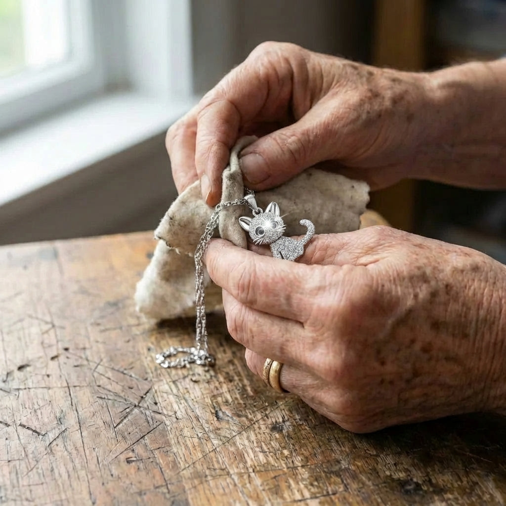 Silver Baby Kittens And Coloured Zirconia Necklace