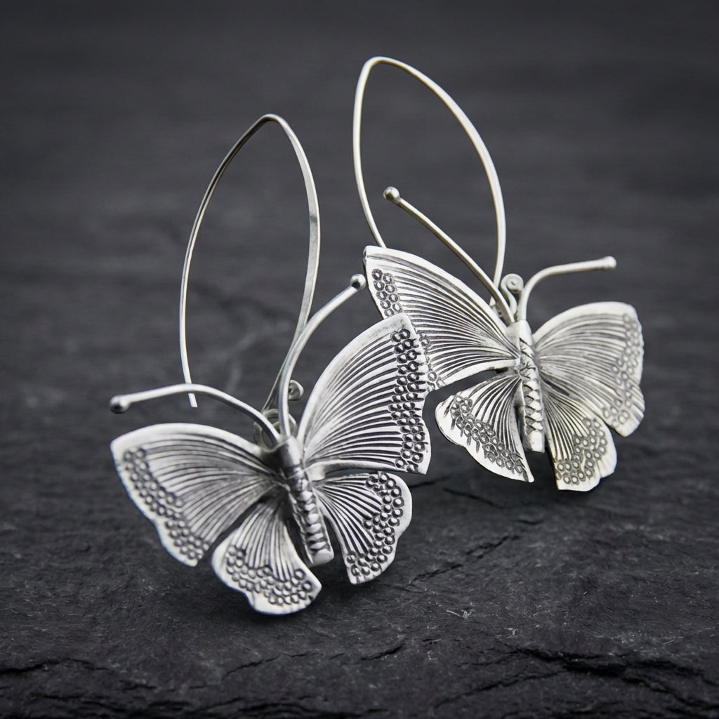Silver Butterfly Dangle Earrings