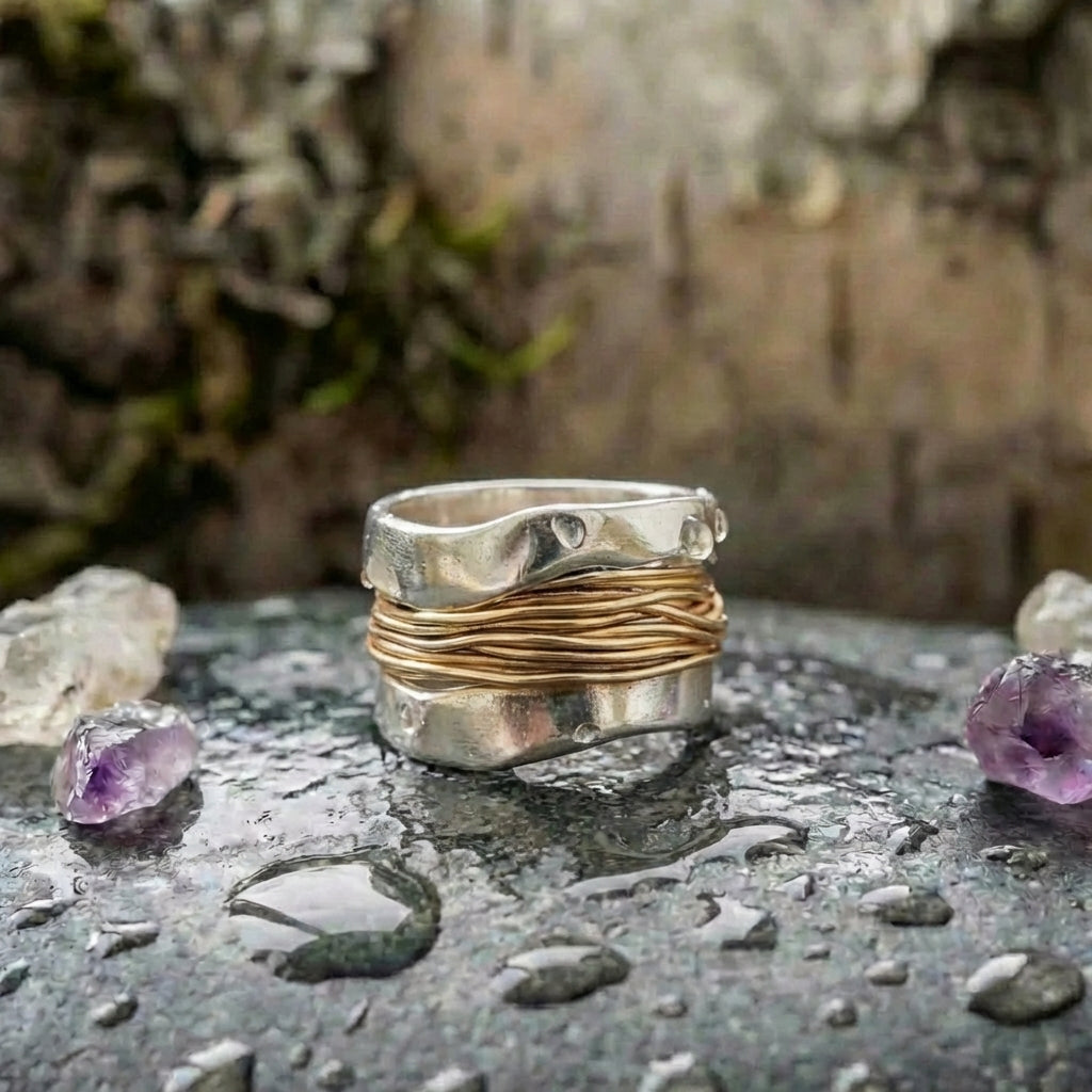 A Silver Golden Threads Ring