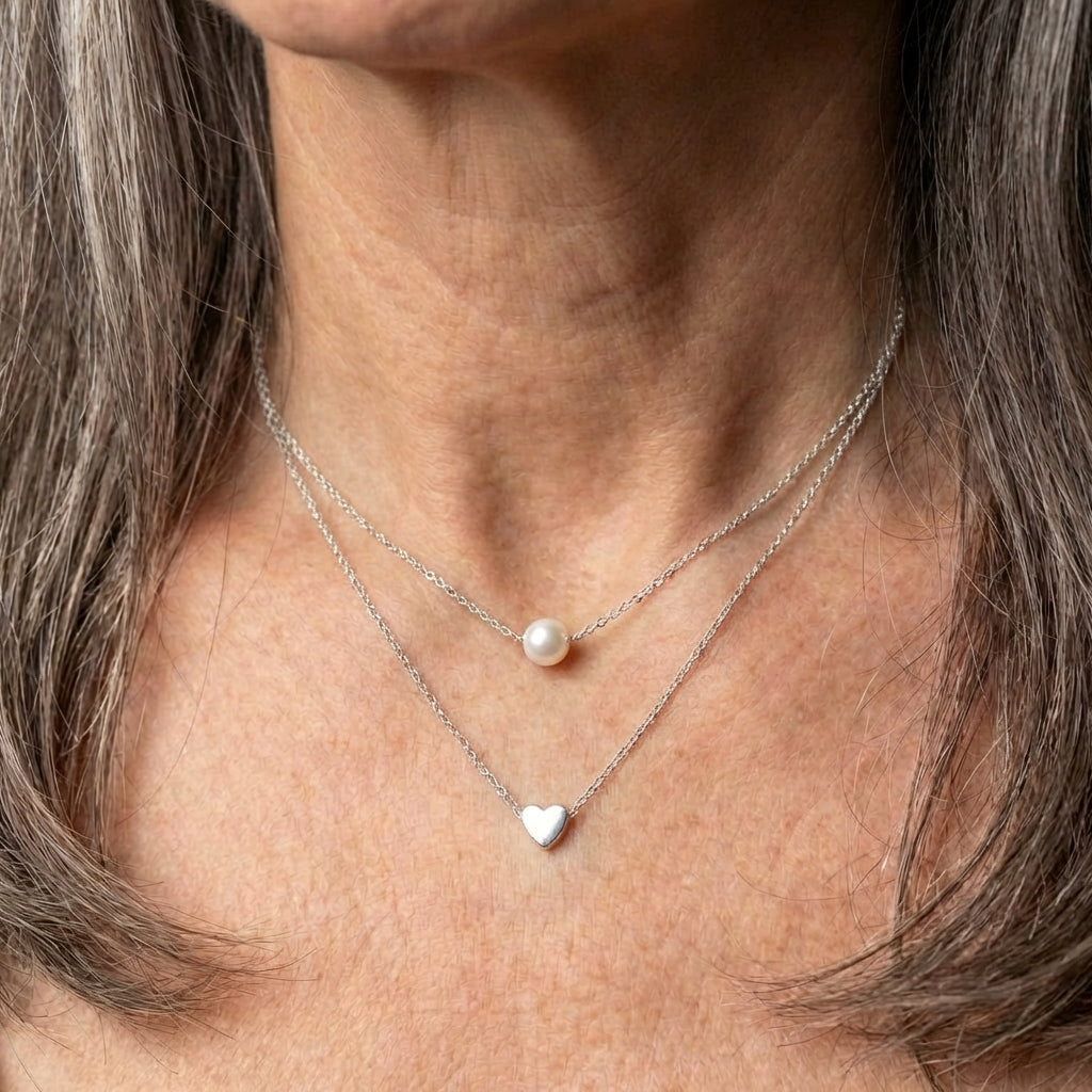 Silver Heart And Pearl Necklace