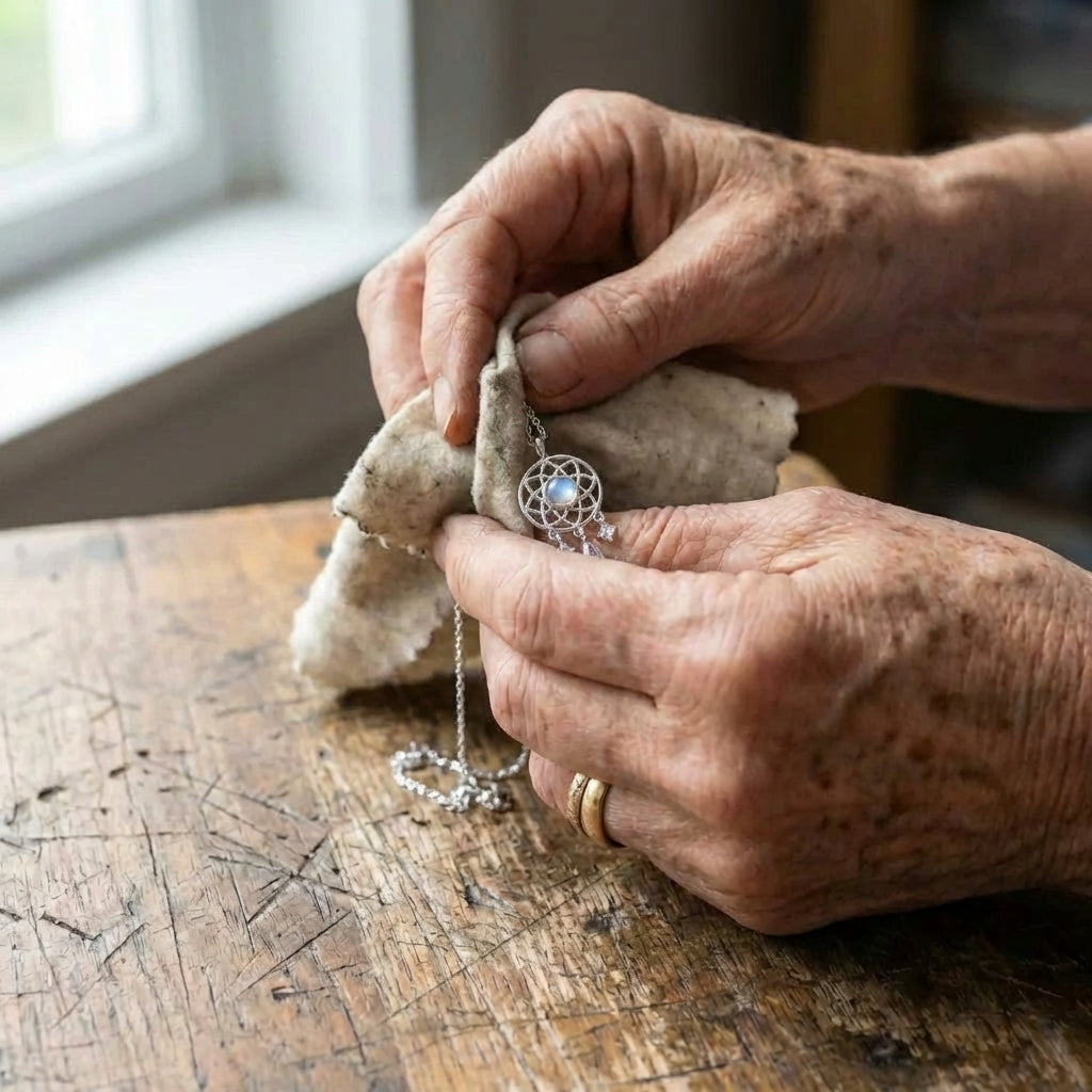 Silver Moon Crystal Dreamcatcher Necklace