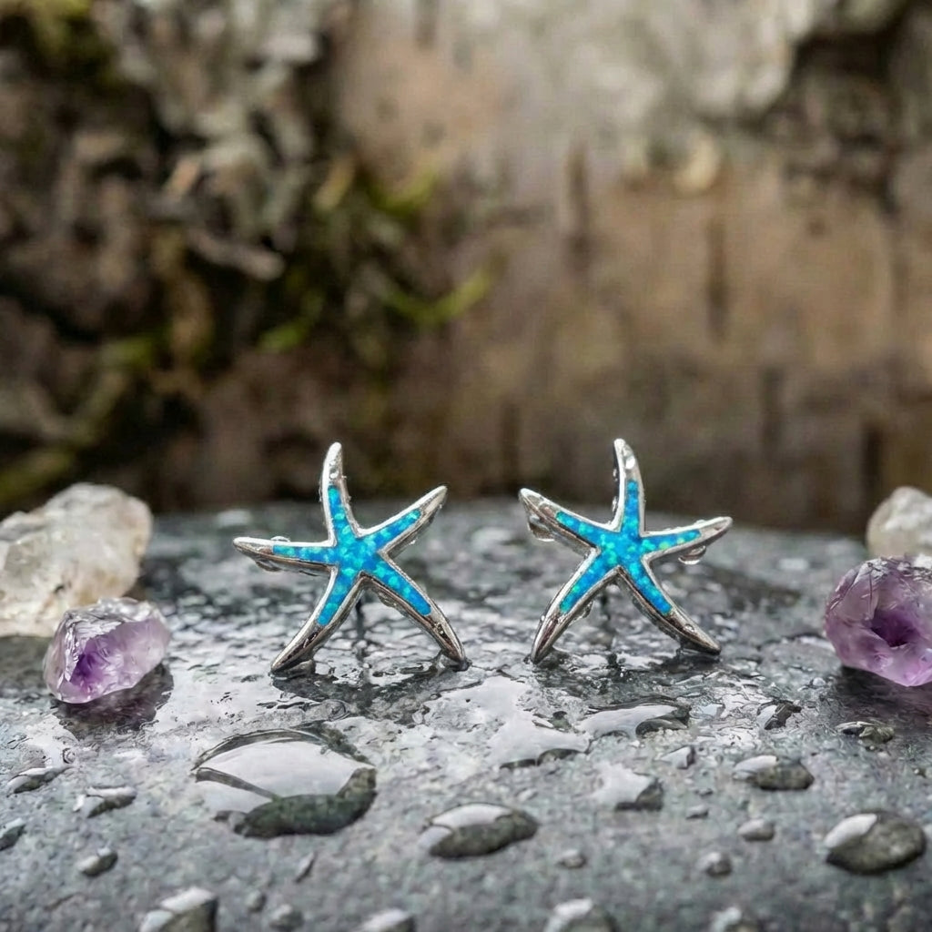 A Starfish Earrings In Opal And Silver