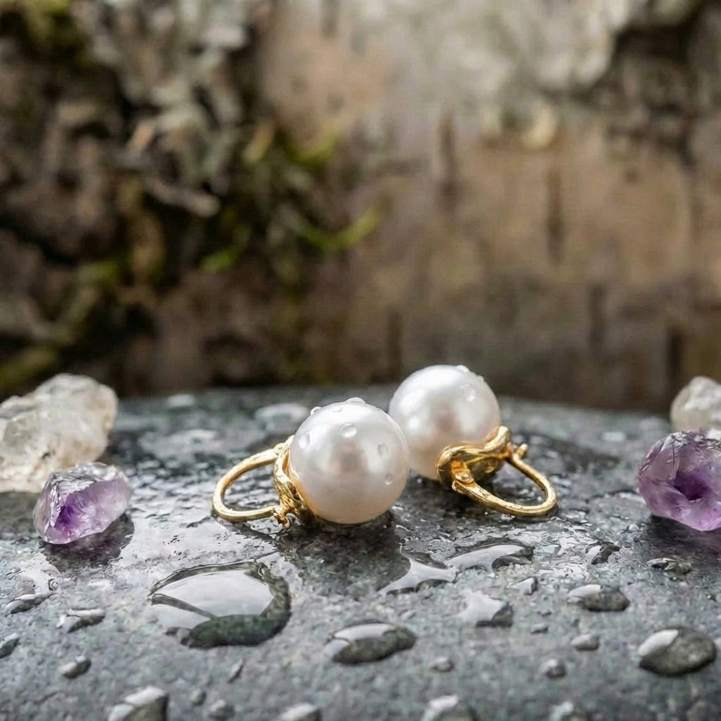 Thick Pearl Earrings In Gold