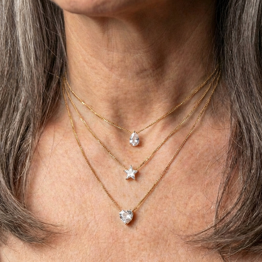 Three Pendant Necklace With Gold Zirconia