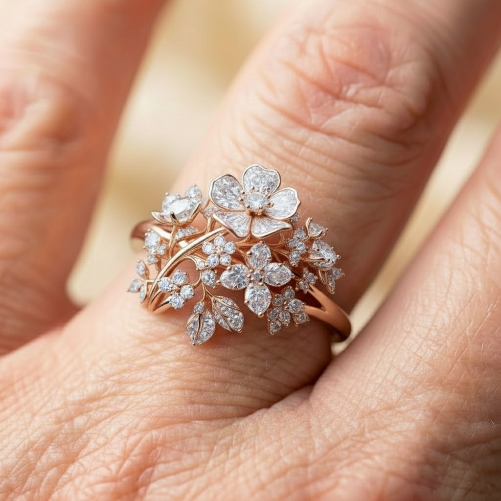 A Bright Crystal Blossom Ring
