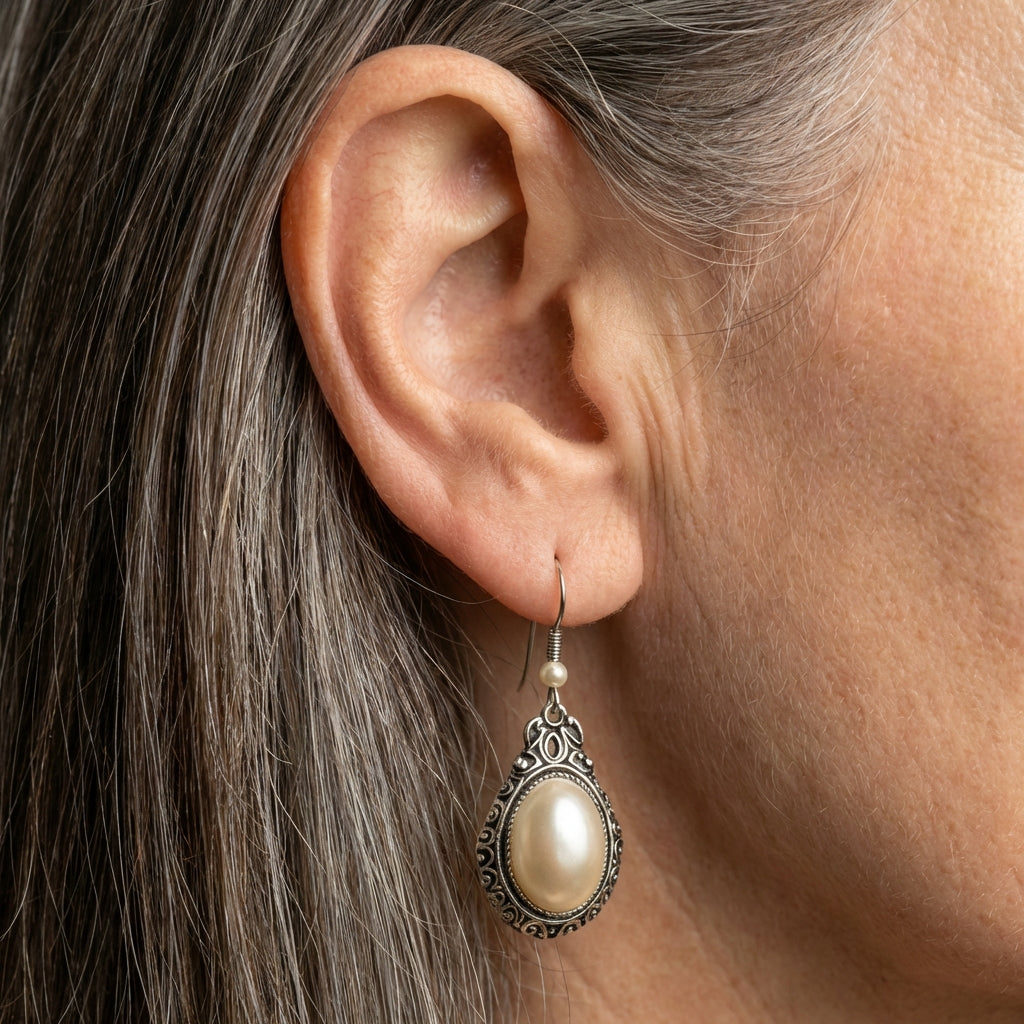 A Vintage Inspired Sterling Silver Pearl Drop Earring Set