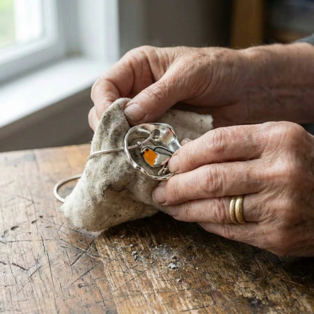 A Vintage Artisan Silver Robin Bird Charm Necklace