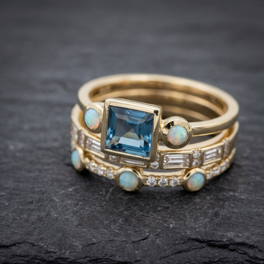 Vintage Blue Crystal Ring Set
