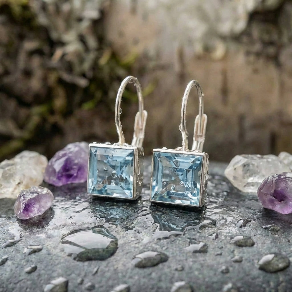 Vintage Blue Cubic Glass Earrings