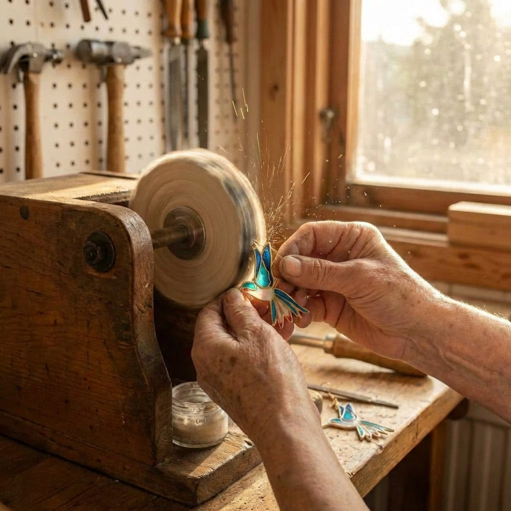 A Vintage Blue Enamel Hummingbird Earring Set