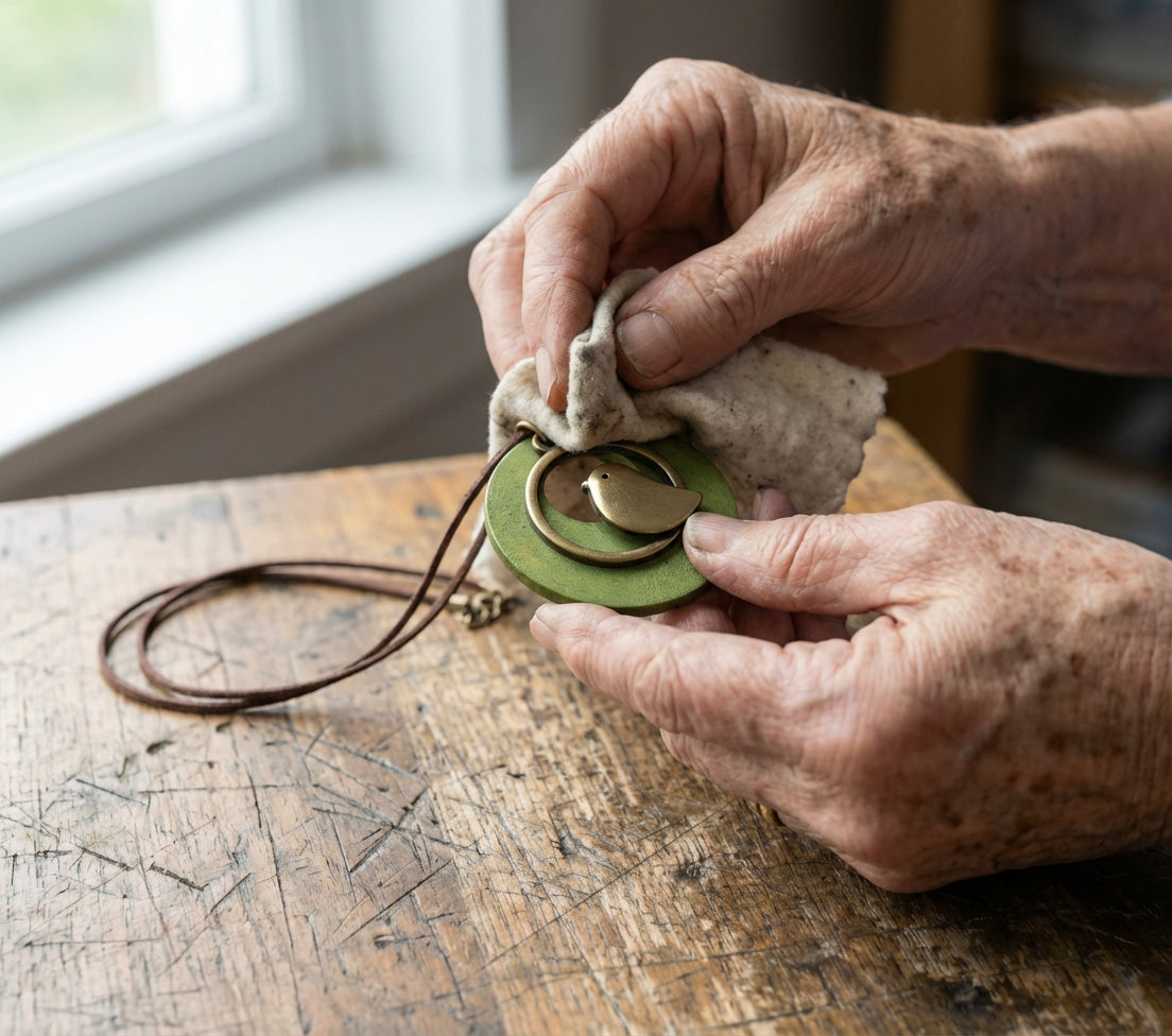 A Vintage Boho Green Wood Bird Pendant Long Necklace