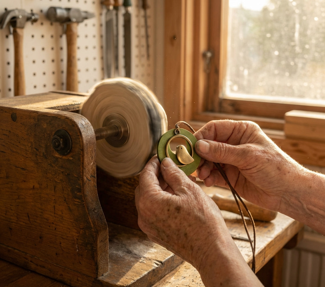 A Vintage Boho Green Wood Bird Pendant Long Necklace
