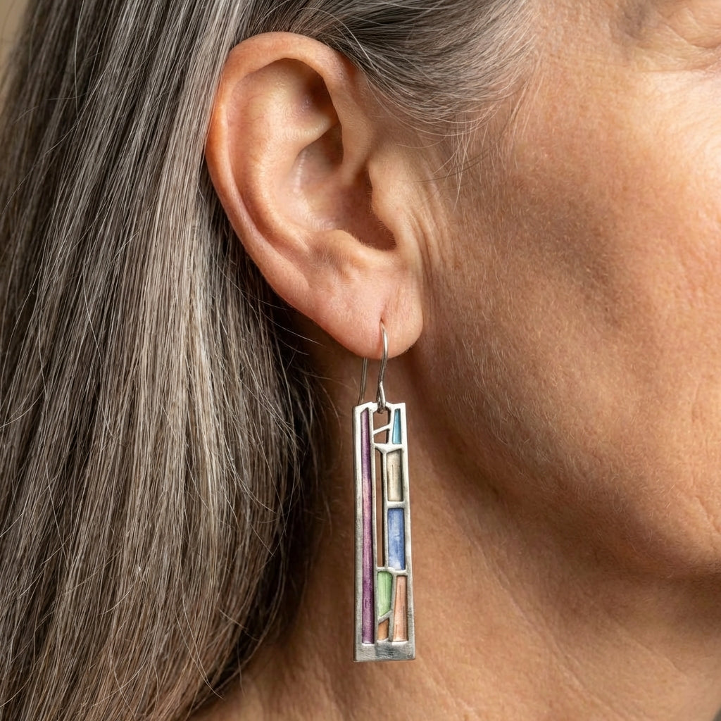 Vintage Colorful Silver Earrings