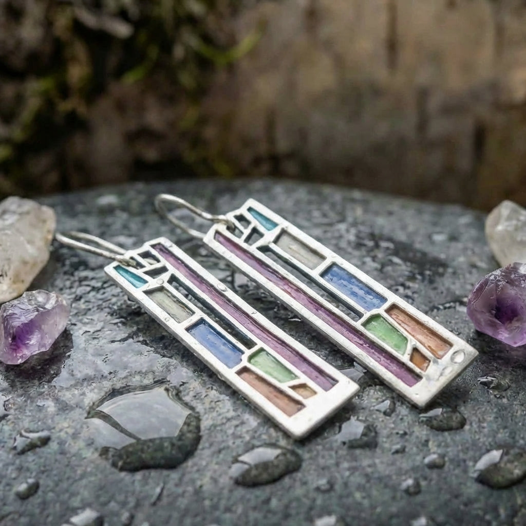 Vintage Colorful Silver Earrings