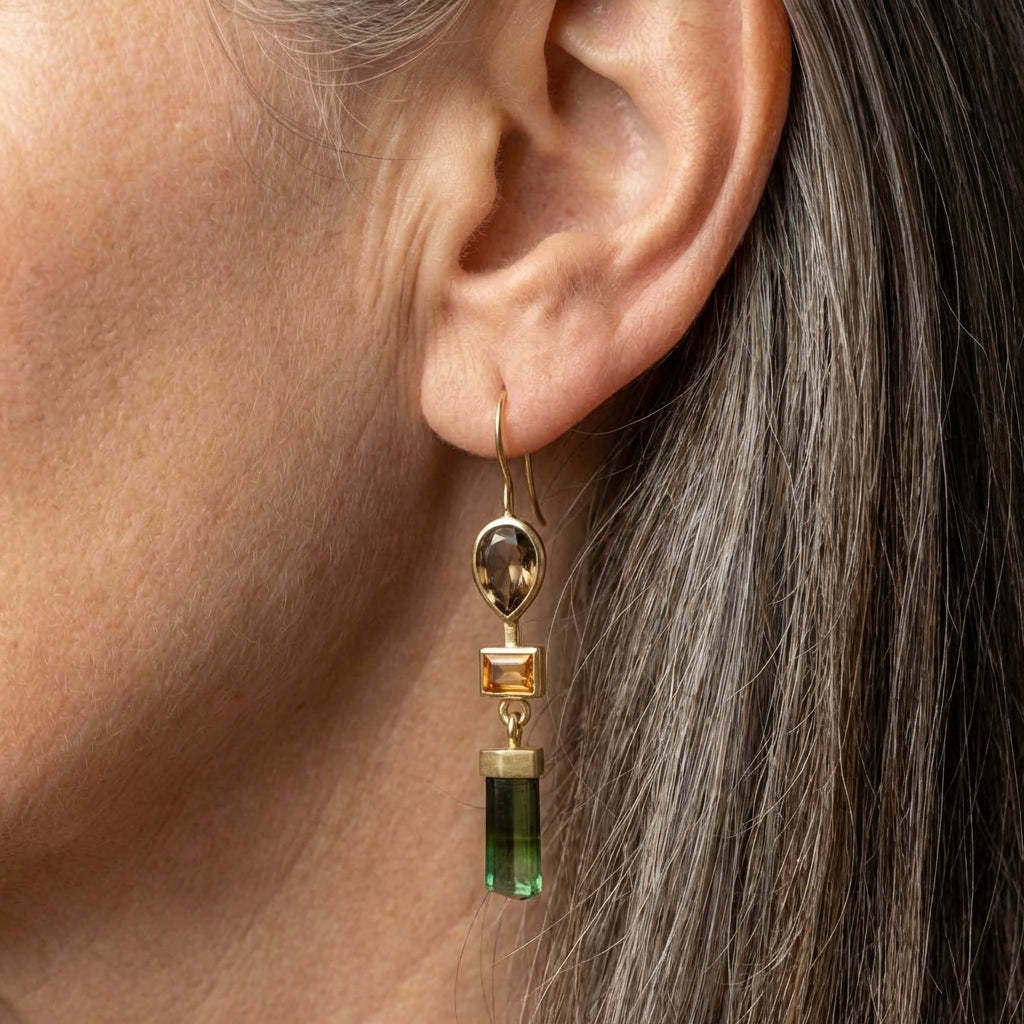 Vintage Dangling Green & Orange Earrings