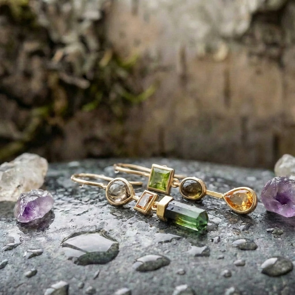 Vintage Dangling Green & Orange Earrings