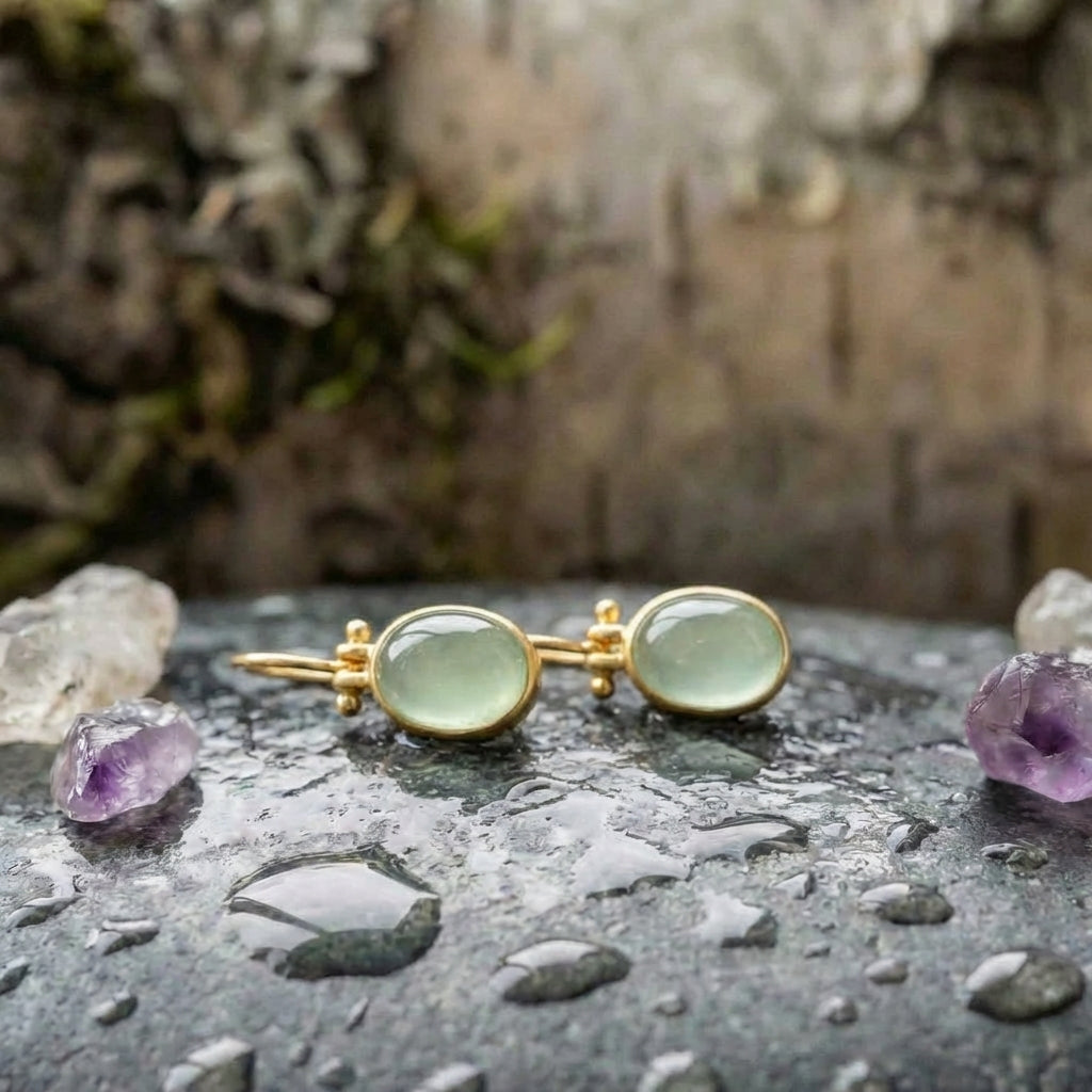 Vintage Earrings With Green Moonstone