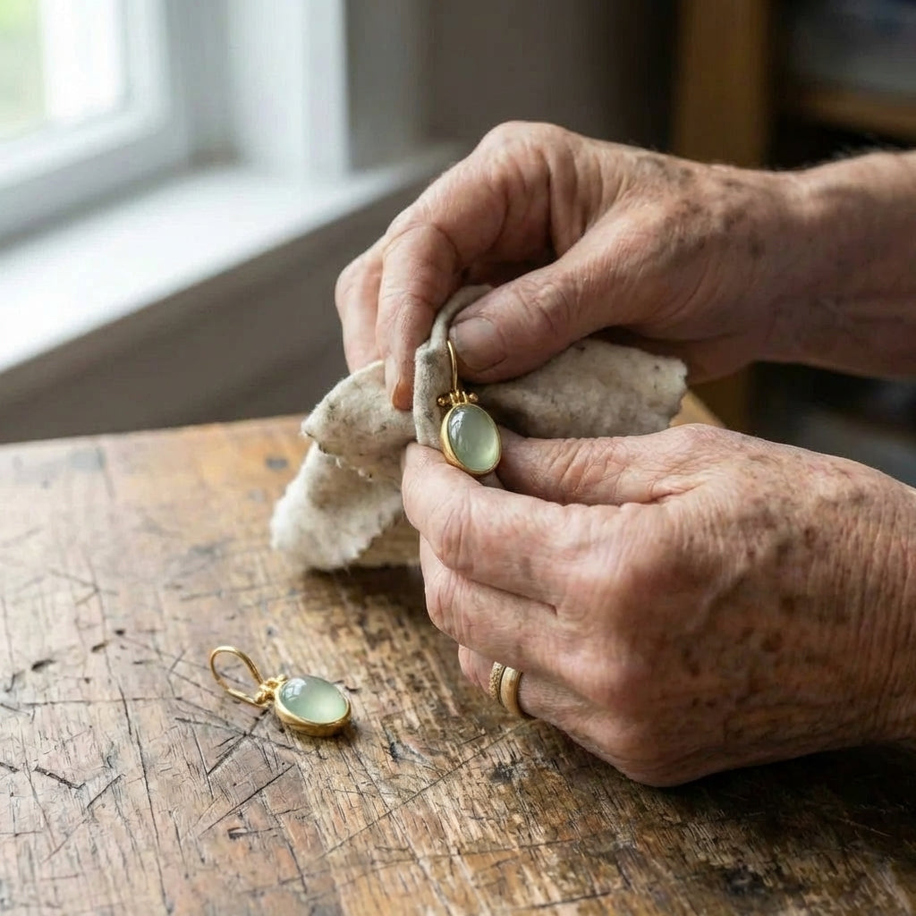 Vintage Earrings With Green Moonstone