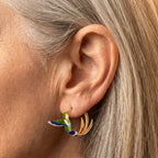 A Vintage Enamel Hummingbird Hoop Earring Set