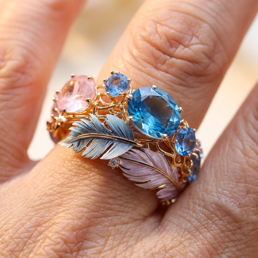 A Vintage Exotic Feather Crystal Ring