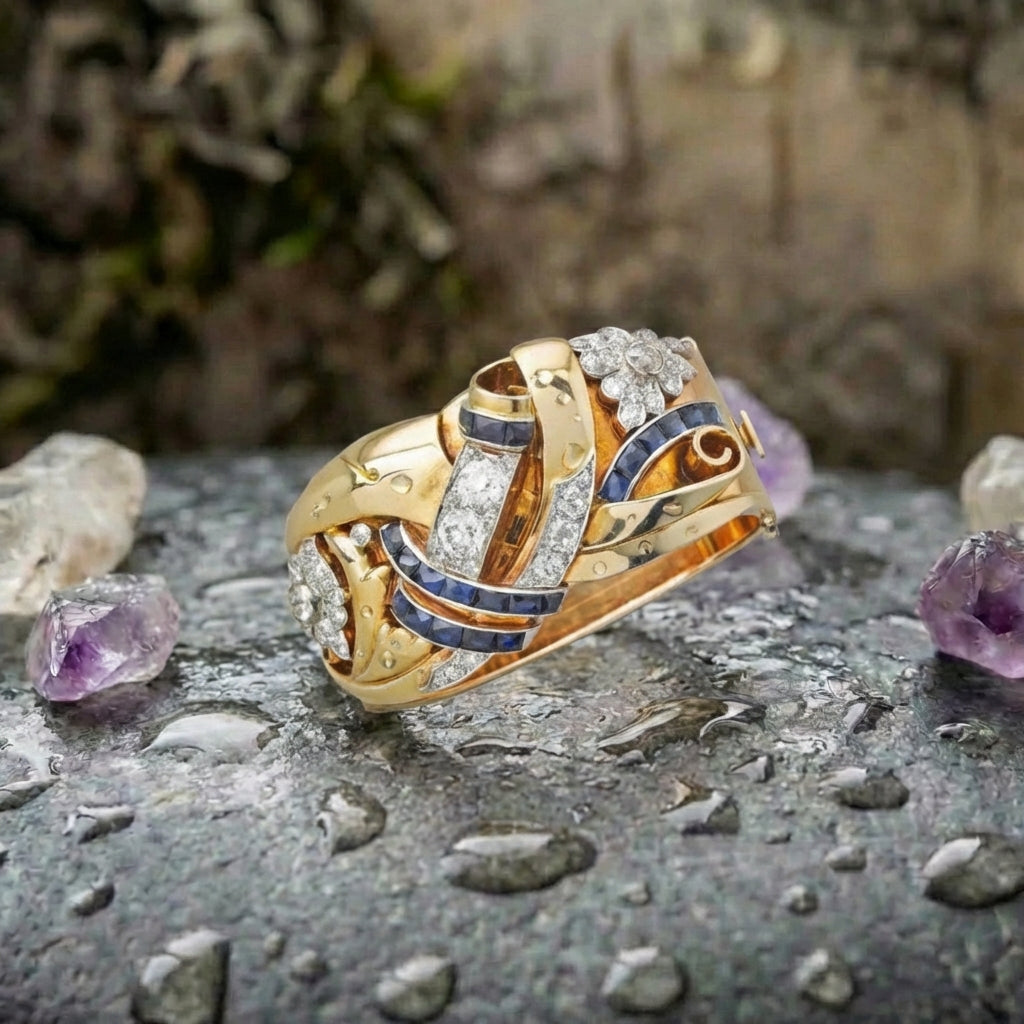 A Vintage Gold Blue Zirconia Ring