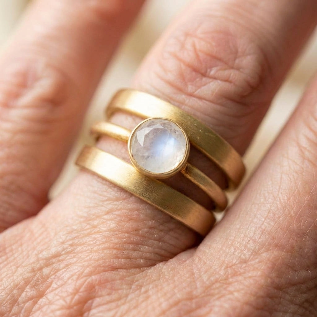 A Vintage Gold & Inlaid Moonstone Ring