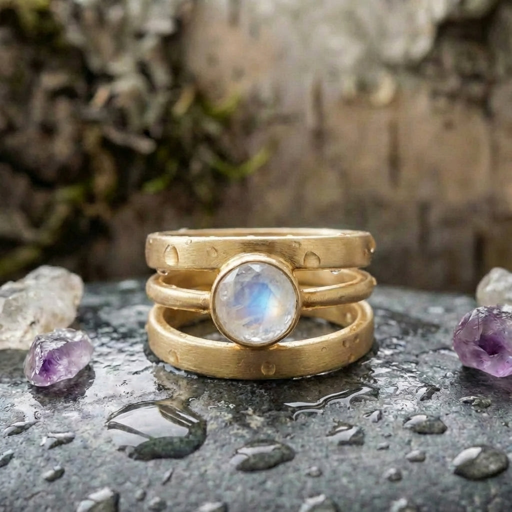 A Vintage Gold & Inlaid Moonstone Ring