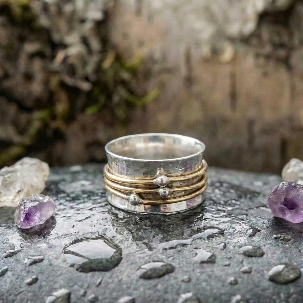 A Vintage Gold Layered Silver Ring