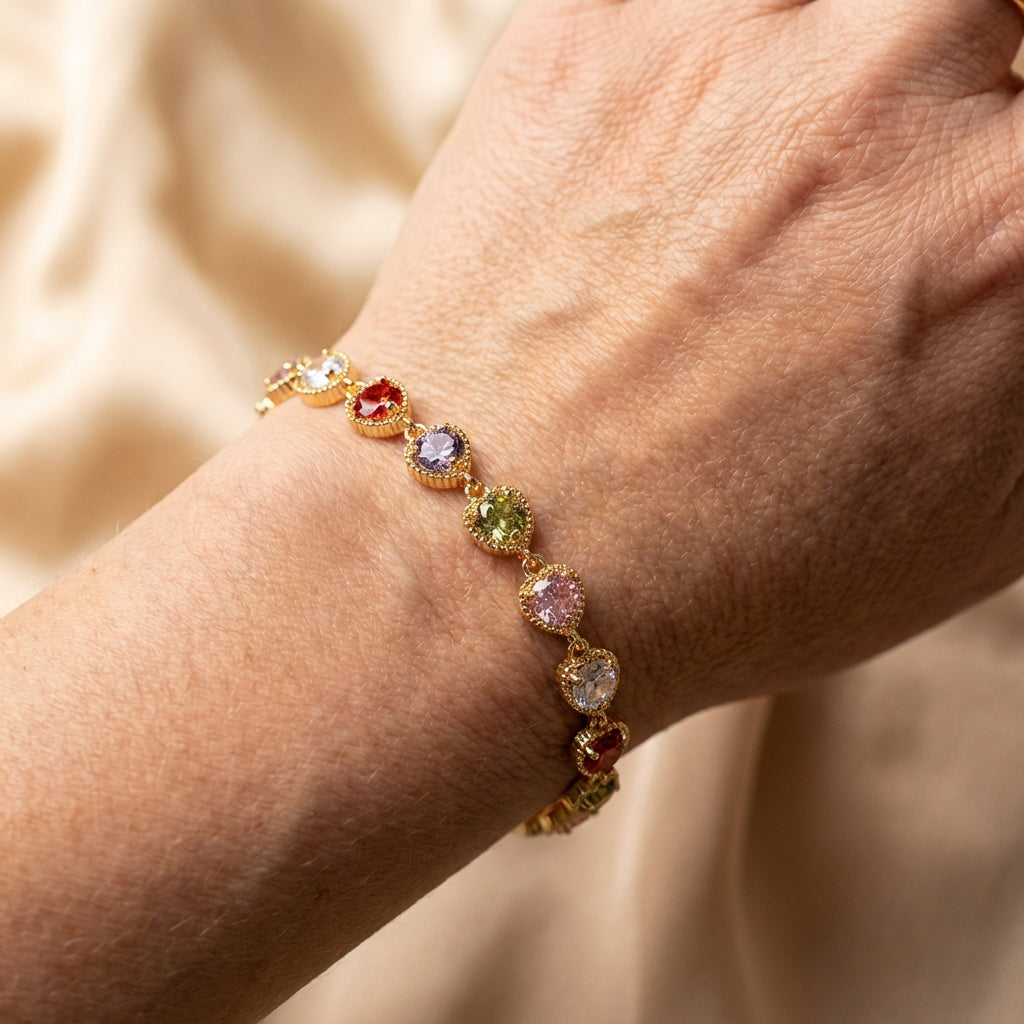Vintage Gold Love Heart Rainbow Bracelet